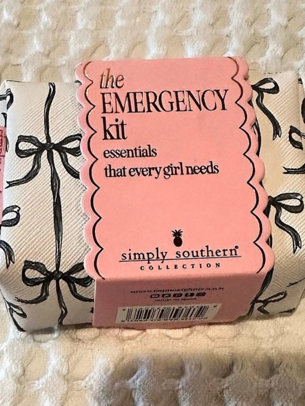 NWT Simply Southern The Emergency Kit Cosmetic Pouch White & Black Bow